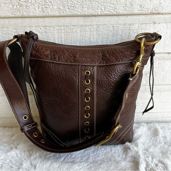 COACH Brown Leather Y2K Chelsea Laced Hobo Crossbody Bleecker Slim Bucket Bag - Picture 2 of 12